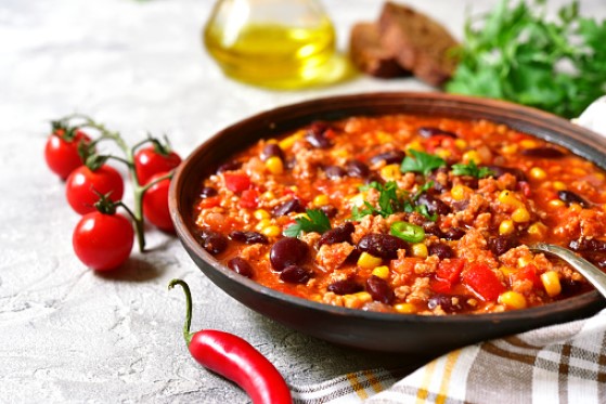 Skillet Chipotle Beef Chili Bowls with Lime  Cilantro Crema